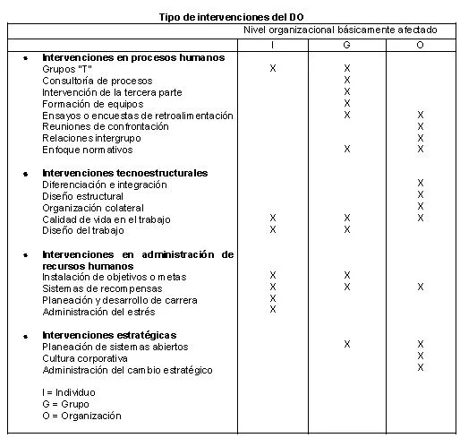 Tipo de intervenciones del DO